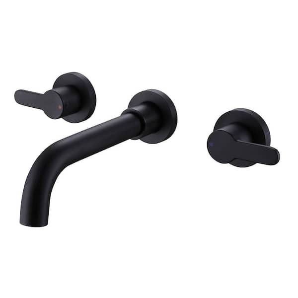 FLG 2-Handle Wall Mounted Roman Tub Faucet Brass Tub Filler Modern 3 Holes Bathtub Faucets in Matte Black