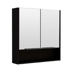 23.6 in. W x 24.6 in. H Black Rectangular Multipurpose Wall Surface Mount Bathroom Storage Medicine Cabinet with Mirror