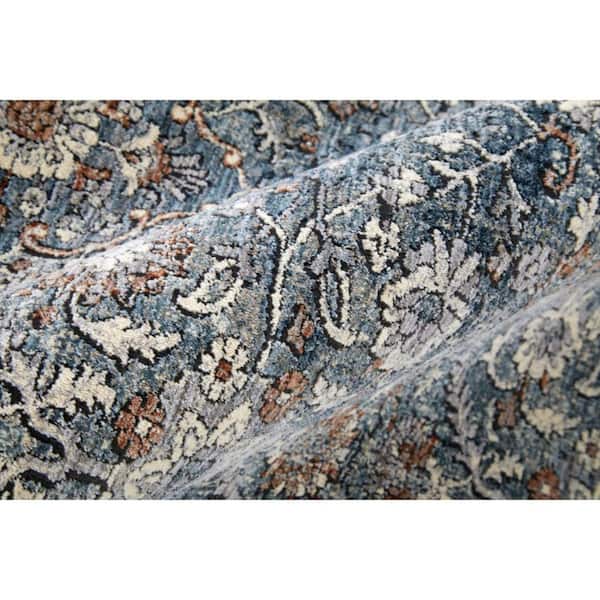 2 ft. x 8 ft. Blue, Beige Floral Runner Rug