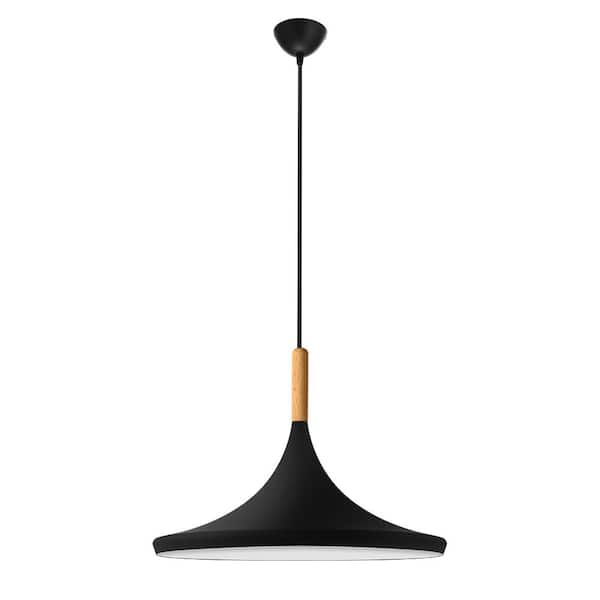 60-Watt 1-Light Matte Black Island Pendant Light with Round Metal Shade for Kitchen Island