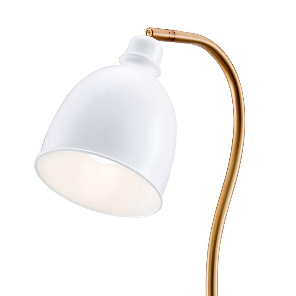 Adjustable Brass Finish Arc Floor Lamp with Matte White Shade