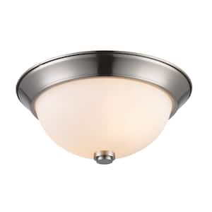 Mod Pod 13 in. 2-Light Brushed Nickel Flush Mount Ceiling Light Fixture with Frosted Glass Shade