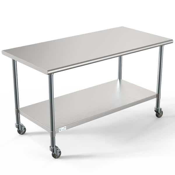 Koolmore 30 in. x 60 in. Stainless Steel Kitchen Utility Table with Casters