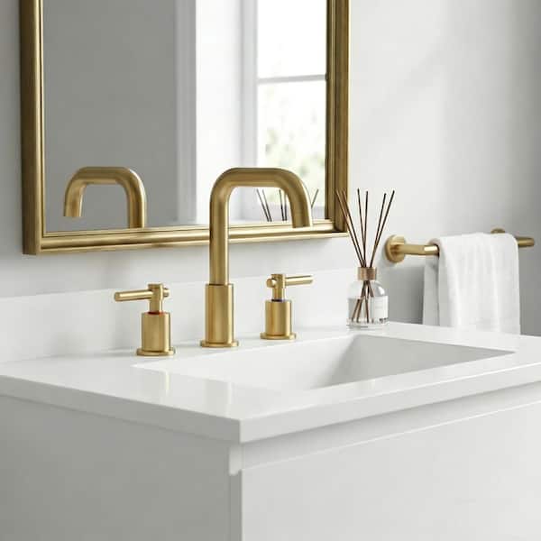 Brushed Gold 8 in. Widespread Double Handle High-Arc Bathroom Faucet with Pop-up Drain Kit