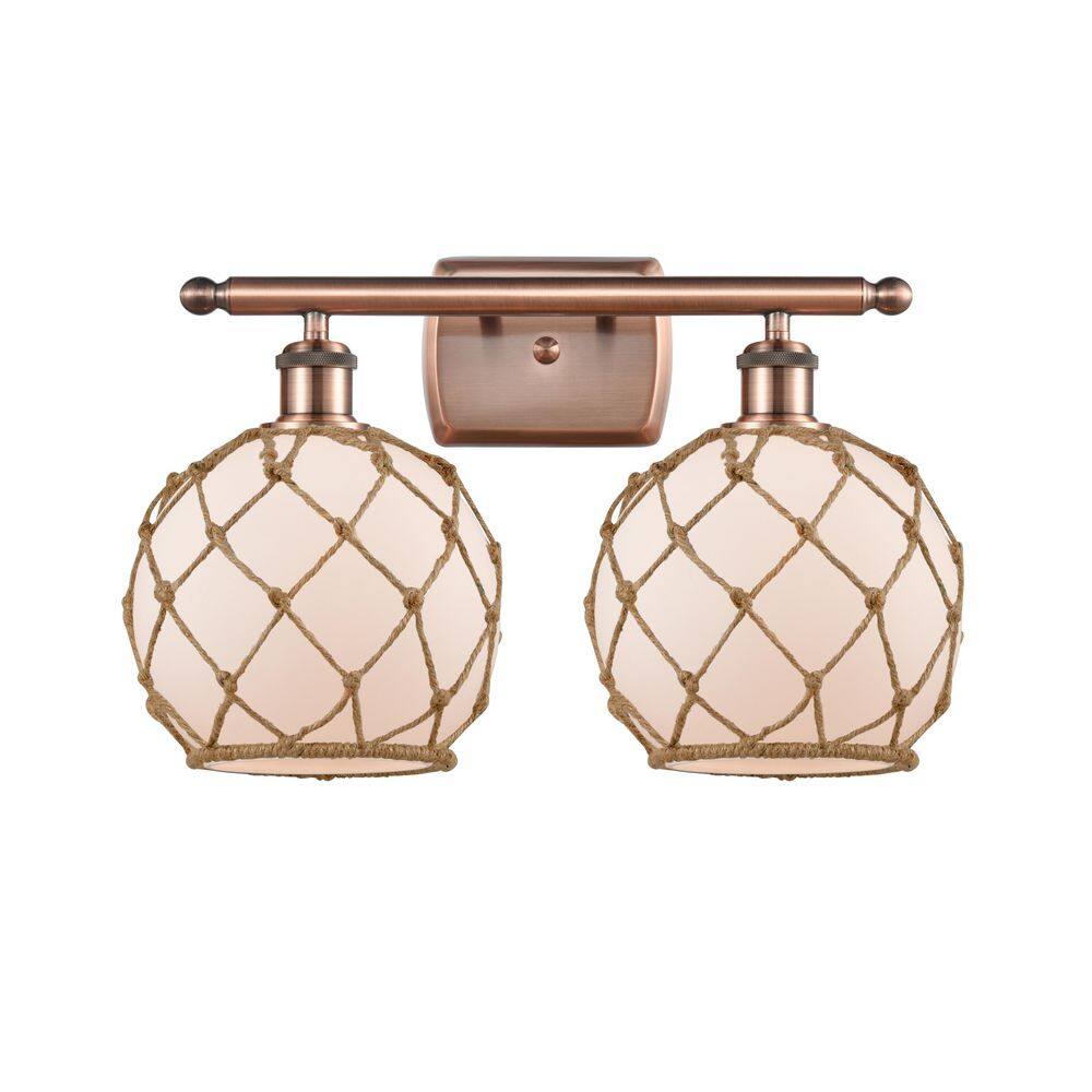 Farmhouse Rope 16 in. 2-Light Antique Copper Vanity Light with Glass Shade price history on PriceWatchPro