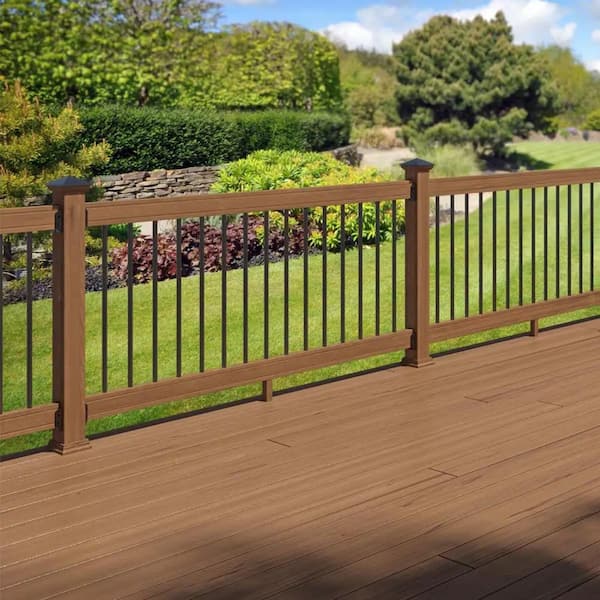 6 ft. Walnut-Tone Southern Yellow Pine Rail Kit with Aluminum Round Balusters