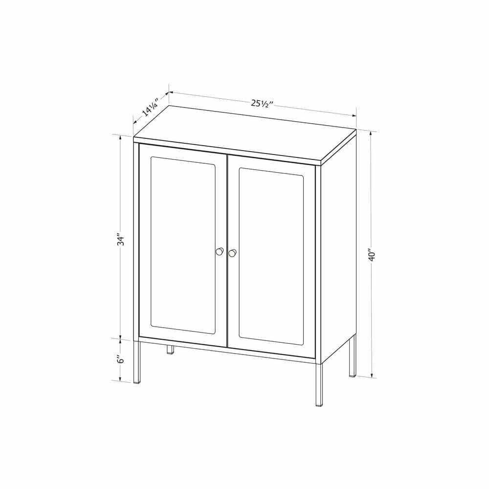 Olive Green Metal Storage Cabinet with Fluted Glass Doors