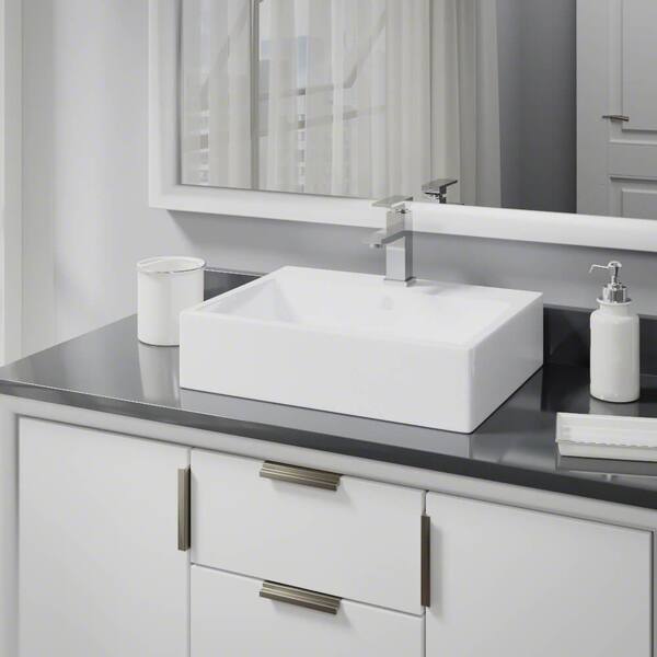 Rene Porcelain Vessel Sink in White with 7002 Faucet and Pop-Up Drain in Chrome