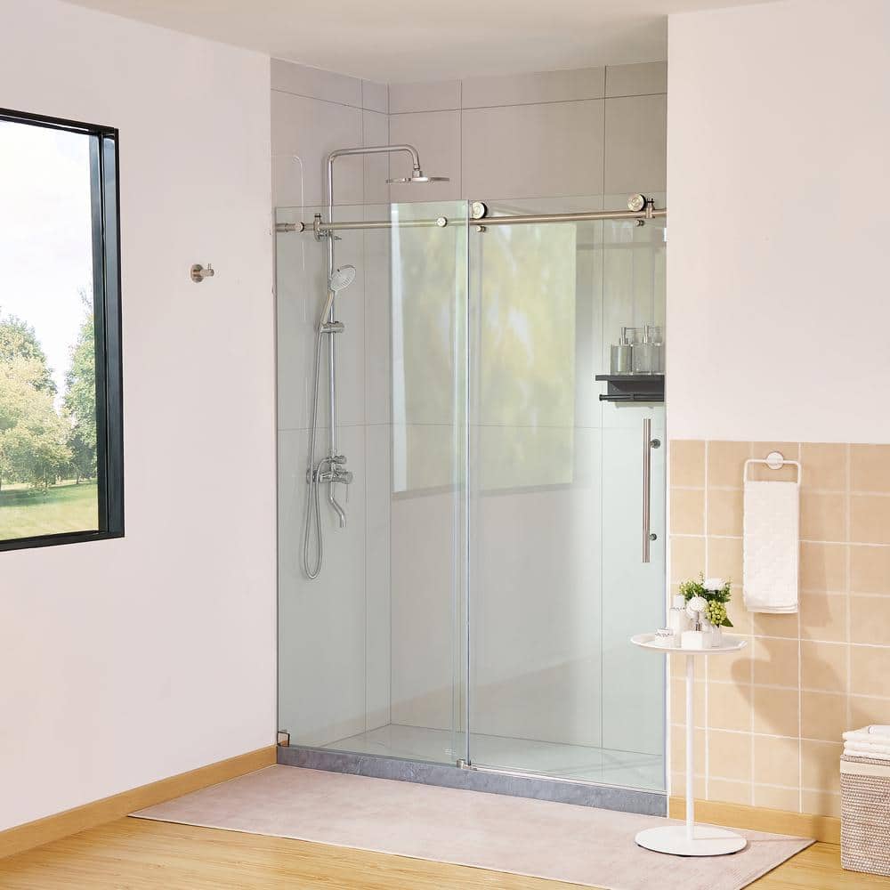 76 in. x 60 in. Frameless Sliding Shower Door with Clear Tempered Glass