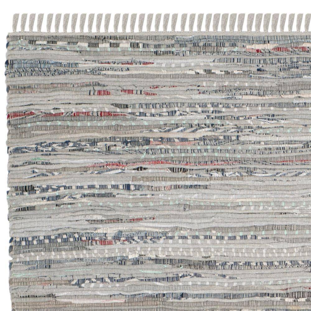 Handwoven Striped Gray Cotton Square Area Rug - 8' x 8'