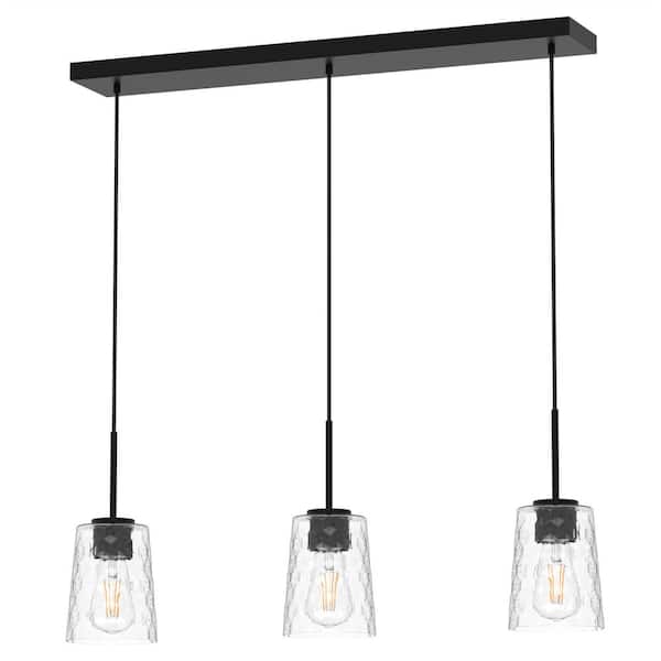 YANSUN 28 in. 3-Light Black Pendant Light with Glass Shade, Farmhouse Ceiling Lamp for Kitchen Island, Dining Room