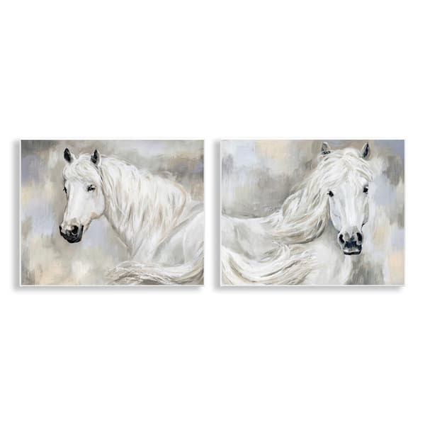 Stupell Industries Charming White Horses by Victoria Barnes 2-Pieces Unframed Animal Graphic Art Print 11 in. x 14 in.
