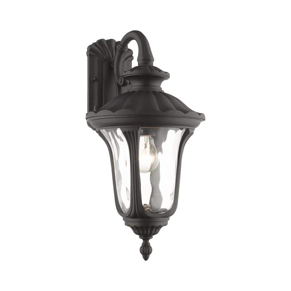 Black Textured Lantern Sconce with Clear Water Glass