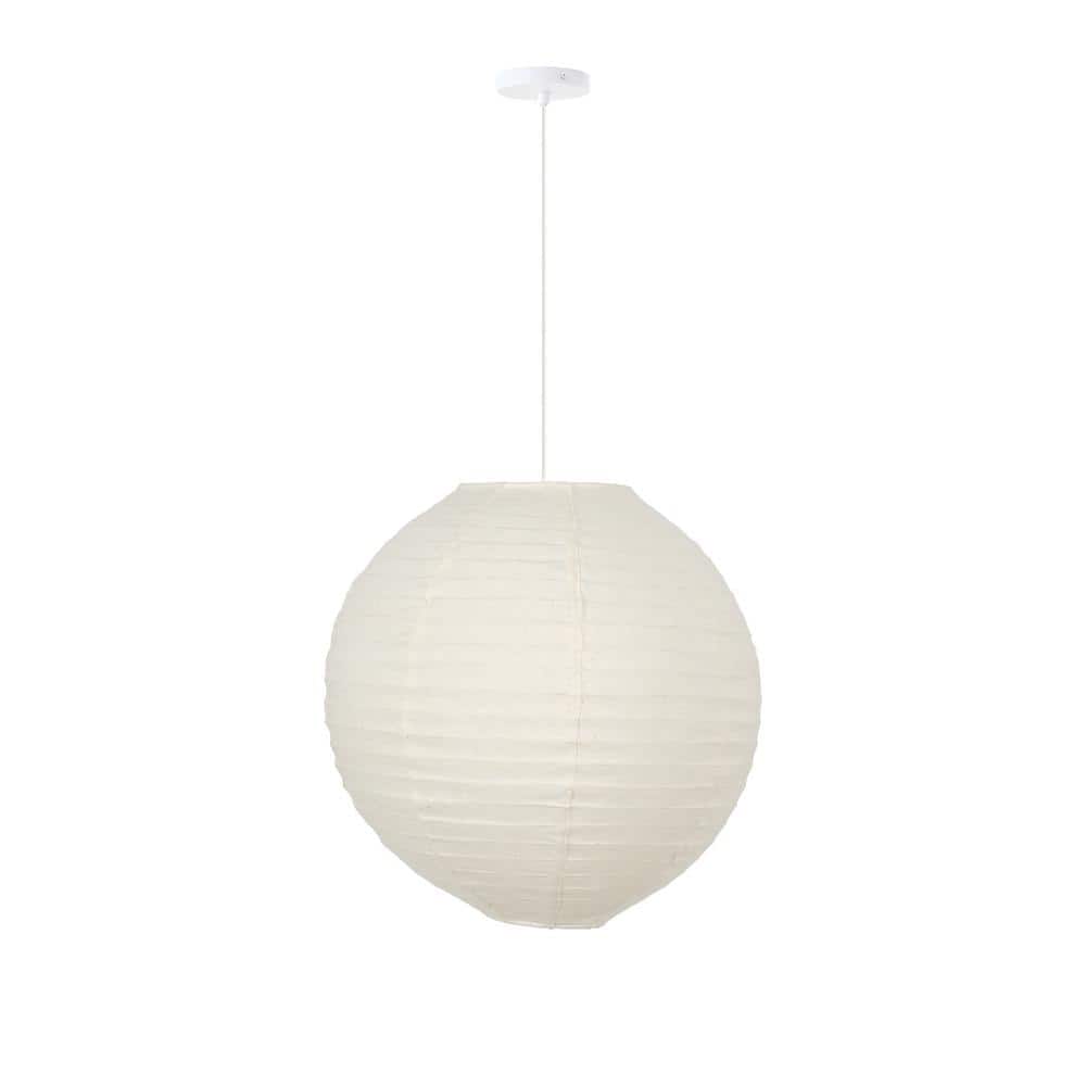 Orb 16 in. 60-Watt 1-Light Ivory Hanging Lantern Pendant-Light with Round Fabric Shade and White Hardwire price history on PriceWatchPro