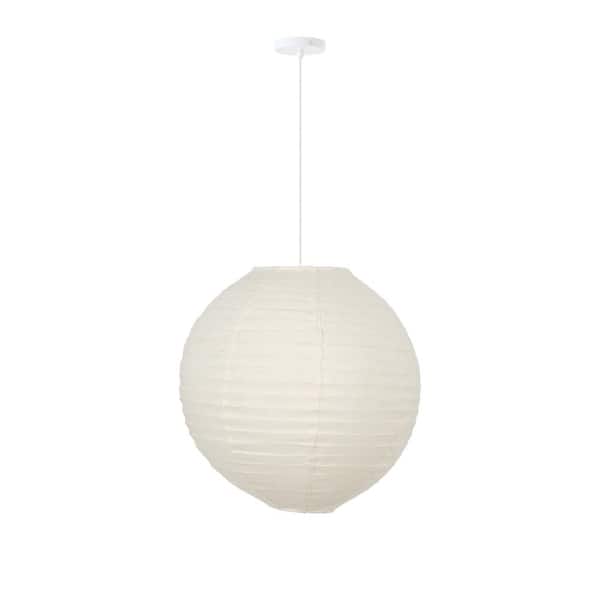MPG Orb 16 in. 60-Watt 1-Light Ivory Hanging Lantern Pendant-Light with Round Fabric Shade and White Hardwire