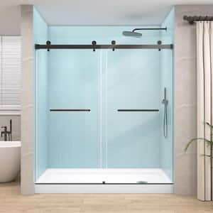 60 in. W x 76 in. H Sliding Frameless Double Bypass Alcove Glass Shower Door in Matte Black 5/16 in. Clear Glass