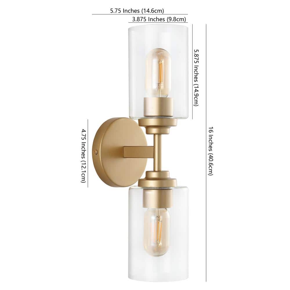 Giles 16" Brass Gold Cylinder Vanity Sconce with Clear Glass