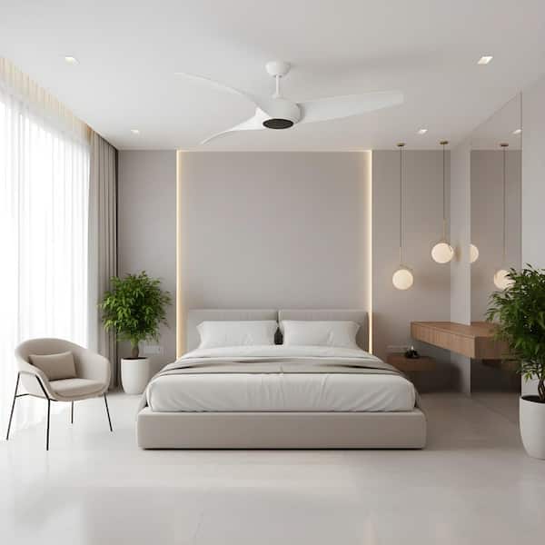 Topan Smart 52 in., Indoor/Outdoor Matte White Downrod Mount Ceiling Fan with LED Light Kit and Remote Included