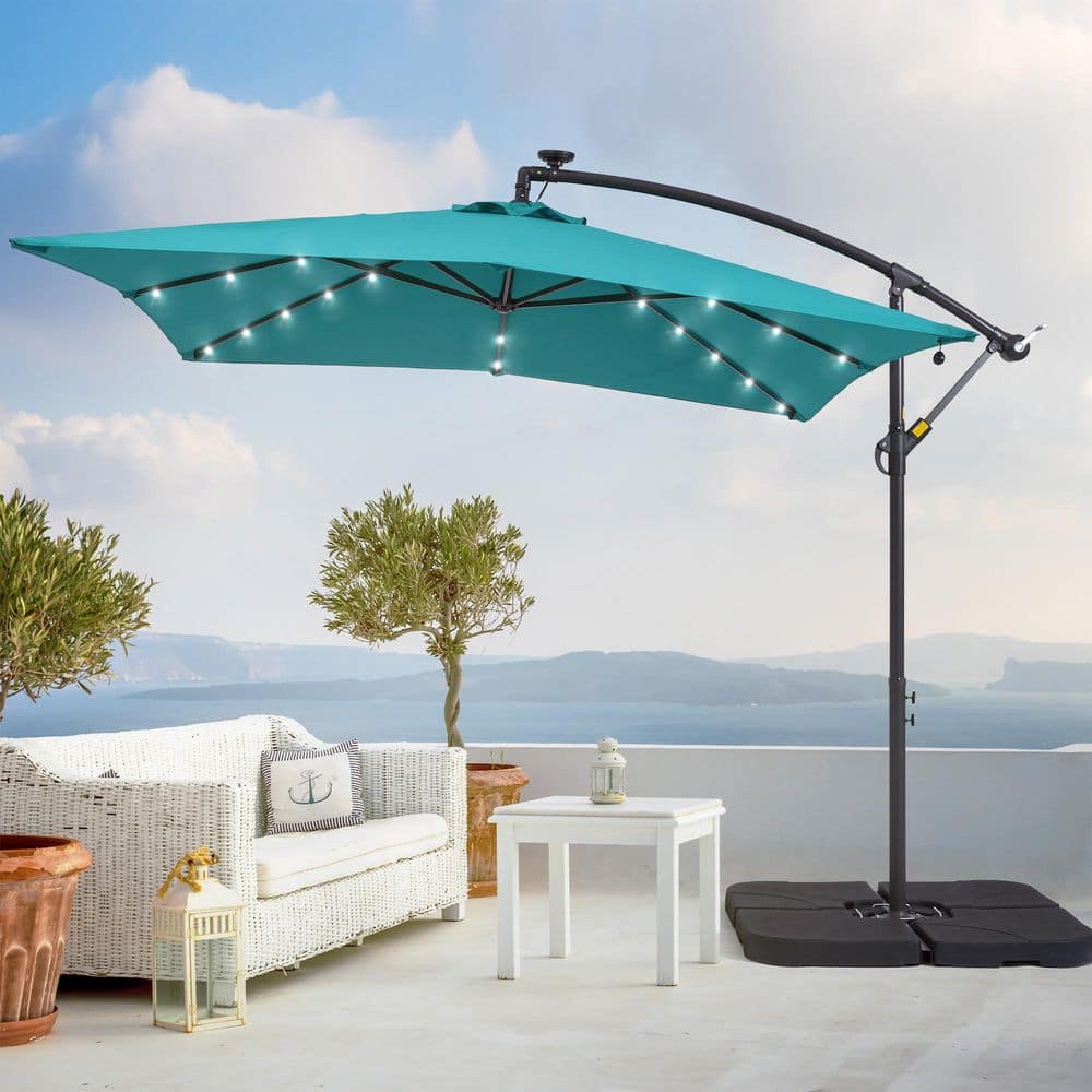 8.2 ft. x 8.2 ft. Solar LED Lighted Square Patio Cantilever Umbrella With a Base in Lake Blue price history on PriceWatchPro