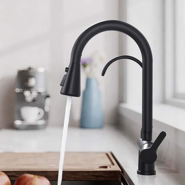 16.7 in. Stainless Steel 2 in 1 Pull Down Sprayer Kitchen Faucet with 360° Swivel Spout Filtered Water Faucet in Black