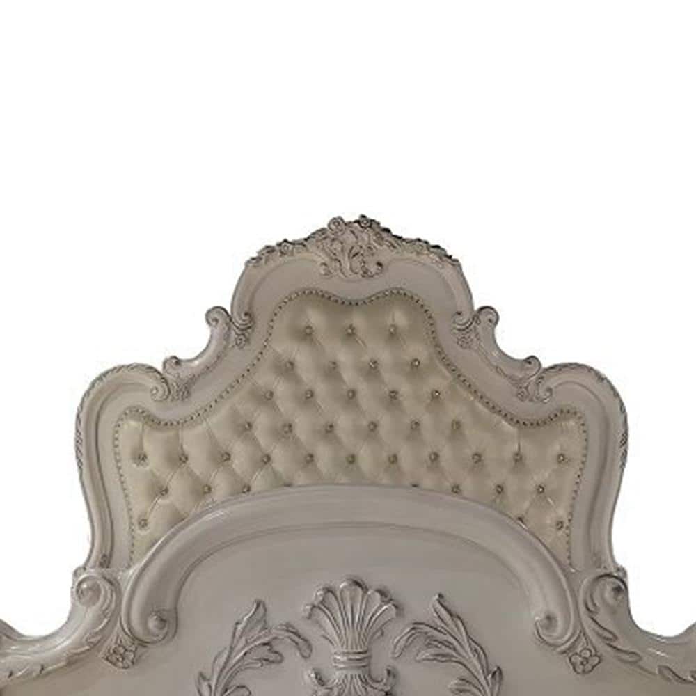Dresden King Bed with Antique White Finish and Carvings