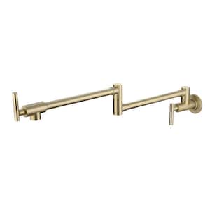 Wall Mount Double Joint Swing Arm Folding Pot Filler Kitchen Faucets in Gold