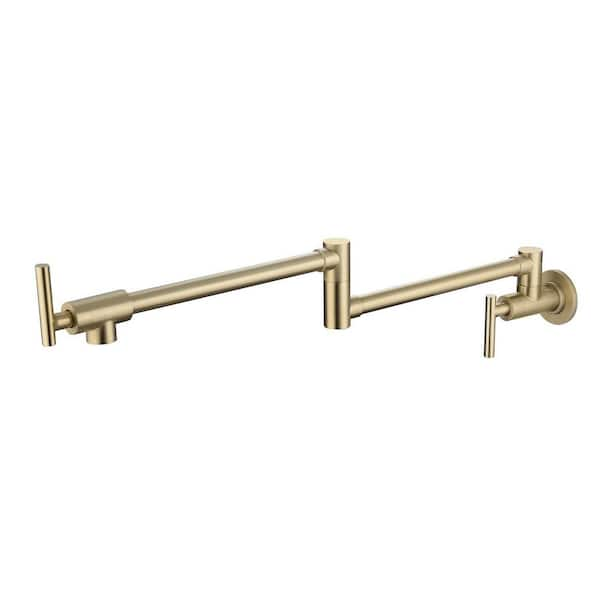 Flynama Wall Mount Double Joint Swing Arm Folding Pot Filler Kitchen Faucets In Gold Dj Th8046bg 3418