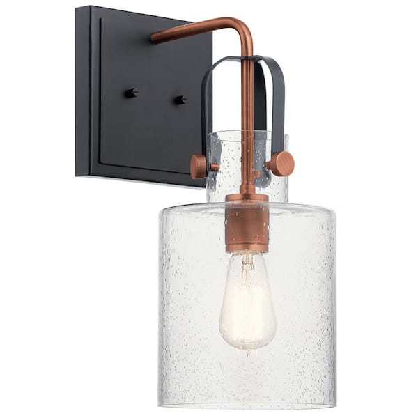KICHLER Kitner 1-Light Antique Copper Bathroom Indoor Wall Sconce Light with Clear Glass Shade