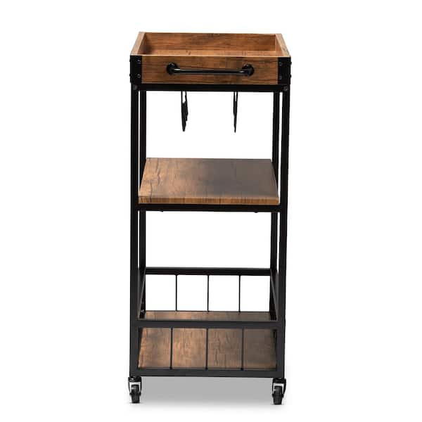 Baxton Studio Cerne Golden Oak and Black Bar Cart With Rack 153