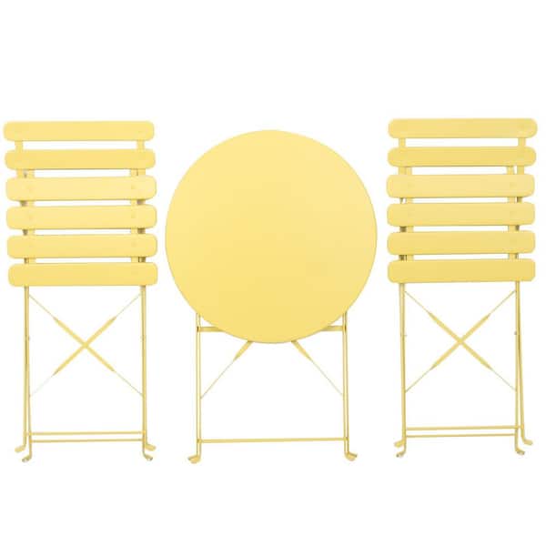Yellow 3-Piece Patio Metal Outdoor Bistro Set, Easy to Carry and Store