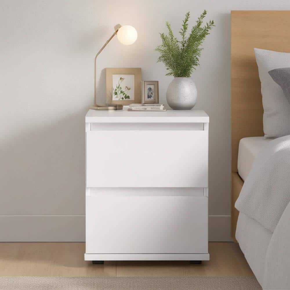 Aurora White 2-Drawer Engineered Wood Nightstand