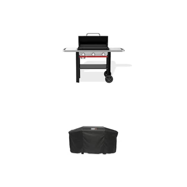 Slate Griddle 3-Burner Liquid Propane Gas 28 in. Rust-Resistant Flat Top Outdoor Grill in Black with Grill Cover Combo