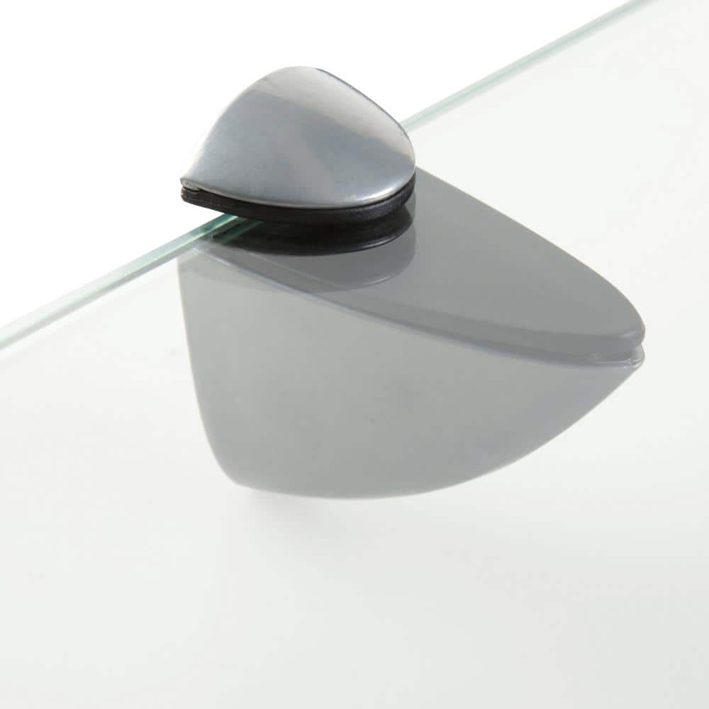Clear Glass Floating Wall Shelf with Silver Brackets, 18 x 4 inches