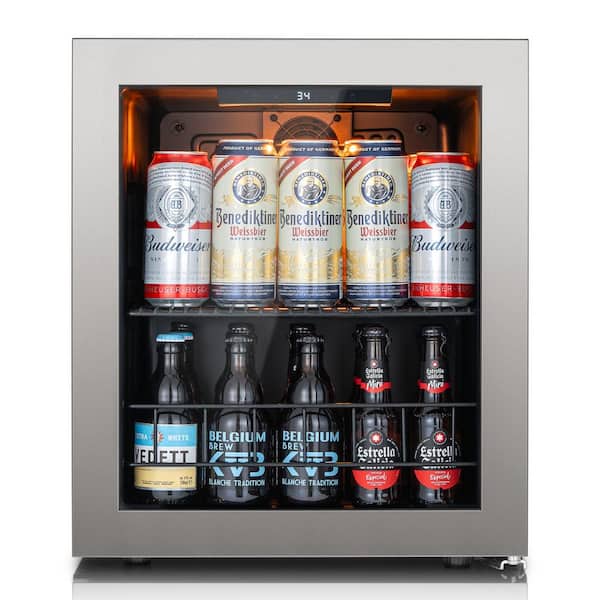 16.9 in. Single Zone 66-Cans Beverage Cooler Freestanding/Countertop Quiet Compressor Refrigerator in Stainless Steel