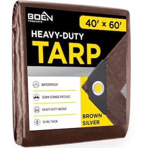 Heavy Duty Tarp 40 ft. x 60 ft. Brown Silver 10 Mil Thick Tarp Cover, Waterproof, Tear Proof and UV Resistant