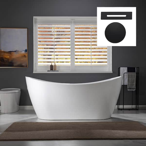 WOODBRIDGE Bayfield 67 in. Acrylic FlatBottom Double Slipper Bathtub with Matte Black Overflow and Drain Included in White