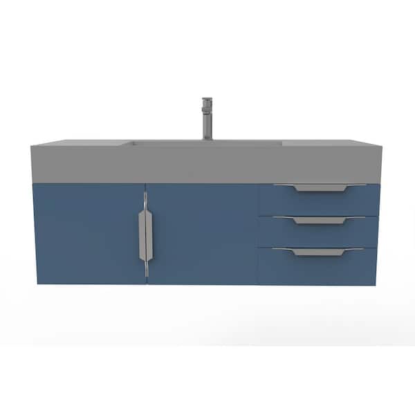castellousa Maranon 48 in. W x 19 in. D x 19.25 in. H Single Bath Vanity in Matte Blue With Chrome Trim and Gray Solid Surface Top