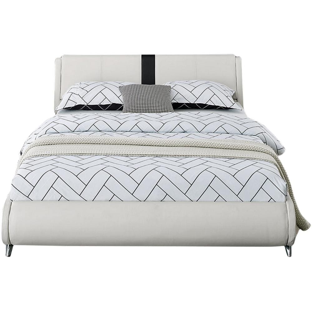 Queen White Pine Upholstered Tufted Headboard Bed Frame