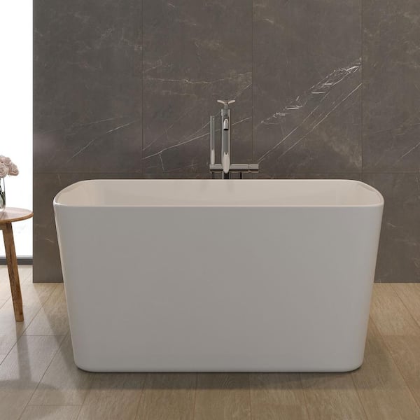 Opvande 49 in. x 28 in. Soaking Tub Acrylic Freestanding Soaking Bathtub Square-Shape in Glossy White