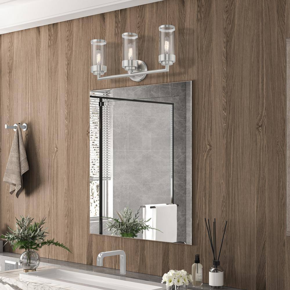 Hillcrest Brushed Nickel 3-Light Bath Vanity with Clear Glass