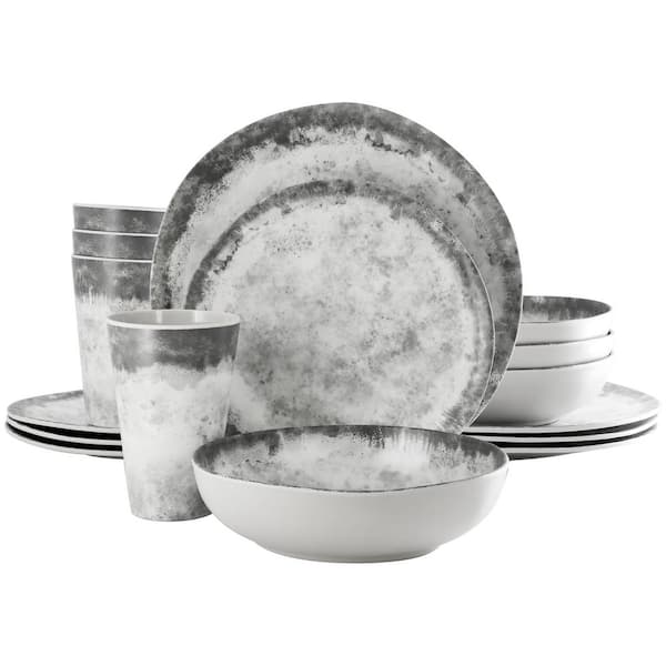 Organic Decal 16 Piece Melamine Dinnerware Service Set for 4 in Gray