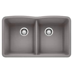DIAMOND Undermount Granite Composite 32.06 in. 50/50 Double Bowl Kitchen Sink in Metallic Gray