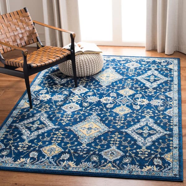 Evoke Royal/Ivory 4 ft. x 6 ft. Border Speckled Diamond Area Rug