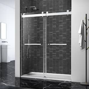 Foyil 60 in. W x 76 in. H Sliding Frameless Shower Door in Brushed Nickel Finish with Clear Glass