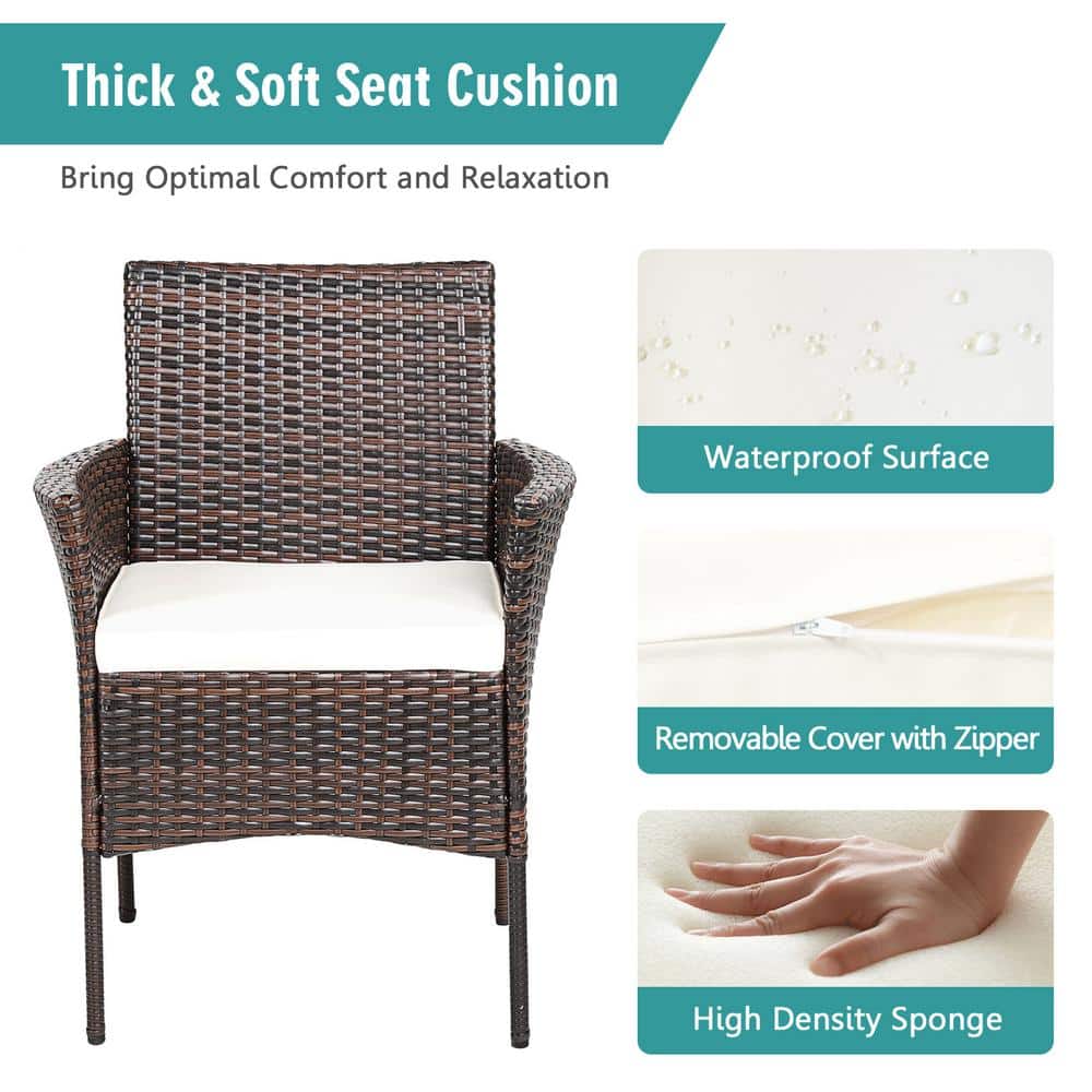 Brown Wicker Outdoor Dining Chairs with Cushions, Set of 2
