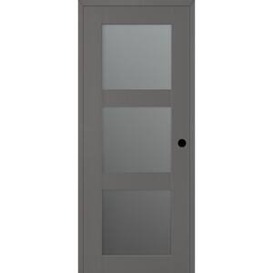 Vona 28 in. x 96 in. Left-Handed 3-Lite Frosted Glass Gray Matte Composite DIY-Friendly Single Prehung Interior Door