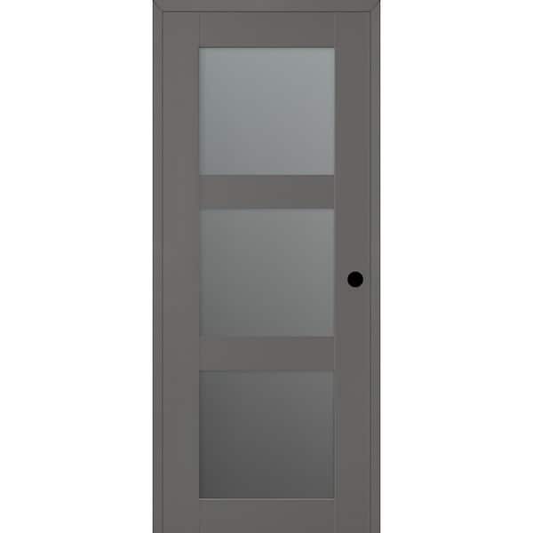 Belldinni Vona 28 in. x 96 in. Left-Handed 3-Lite Frosted Glass Gray Matte Composite DIY-Friendly Single Prehung Interior Door