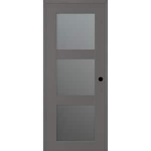 Vona 32 in. x 80 in. Left-Hand 3-Lite Frosted Glass Gray Matte Composite DIY-Friendly Single Prehung Interior Door