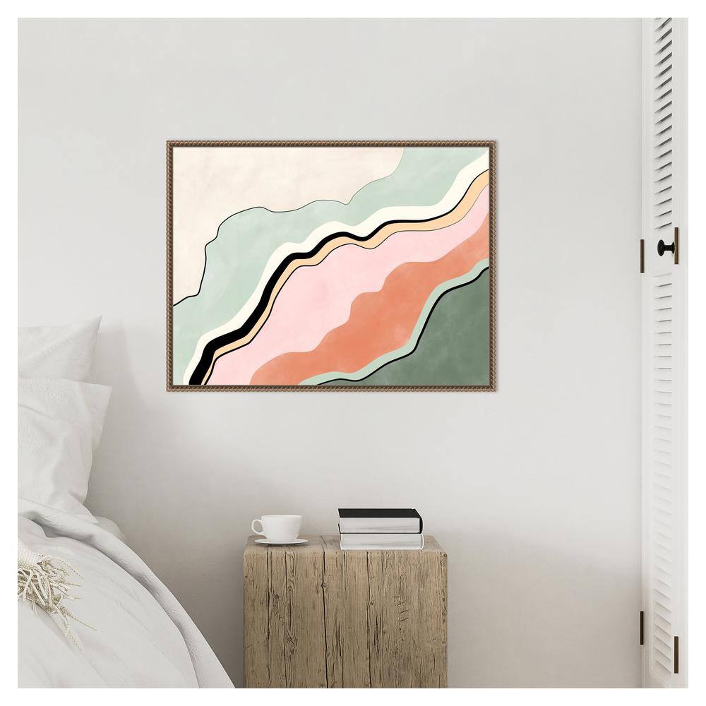 Pink and Green Abstract Canvas Framed Wall Art with Beaded Perimeter