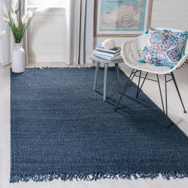 Natural Fiber Navy Doormat 2 ft. x 4 ft. Gradient Solid Color Area Rug